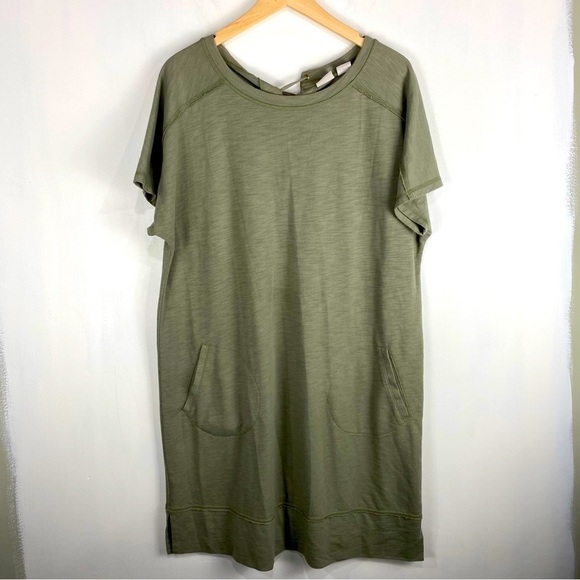 Chico's Pullover Lagenlook Lace Up Back T-Shirt Mini Dress Olive Green Size‎ 2 - Picture 1 of 7